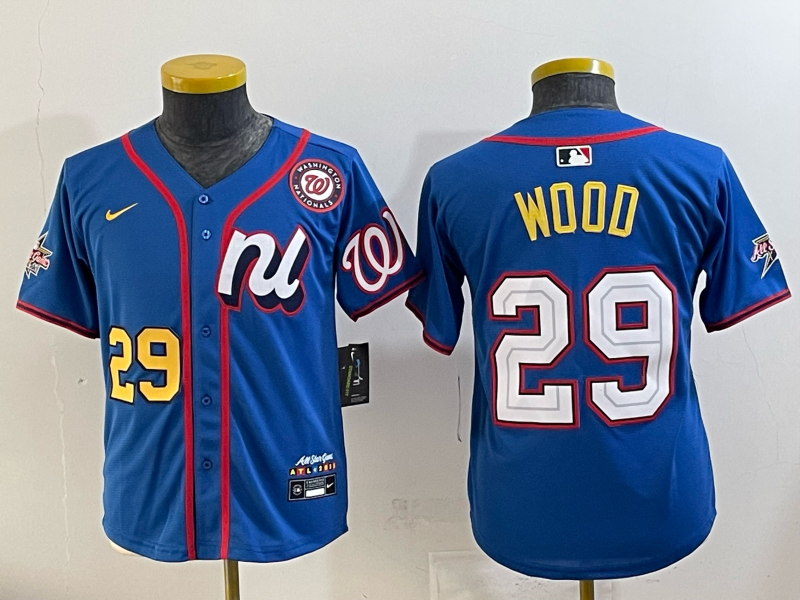 Youth Washington Nationals #29 Wood blue Nike MLB 2025 jersey 089